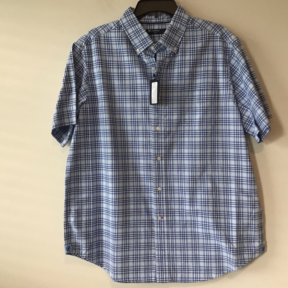 Daniel Cremieux, NWT  Shirt XL Plaid Blue White Short Sleeves